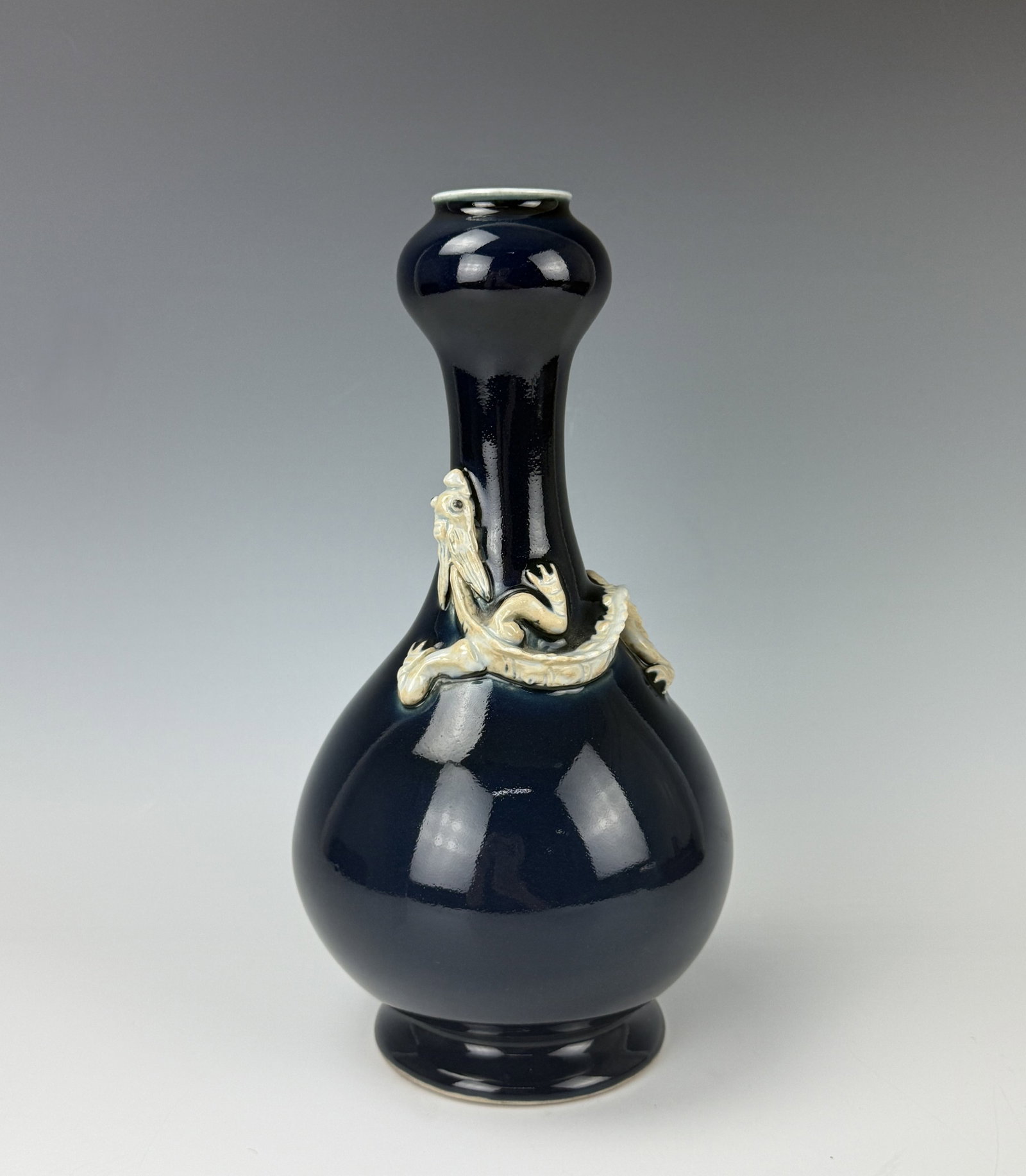 Chinese Powder Blue Glazed Vase with Molded Dragon