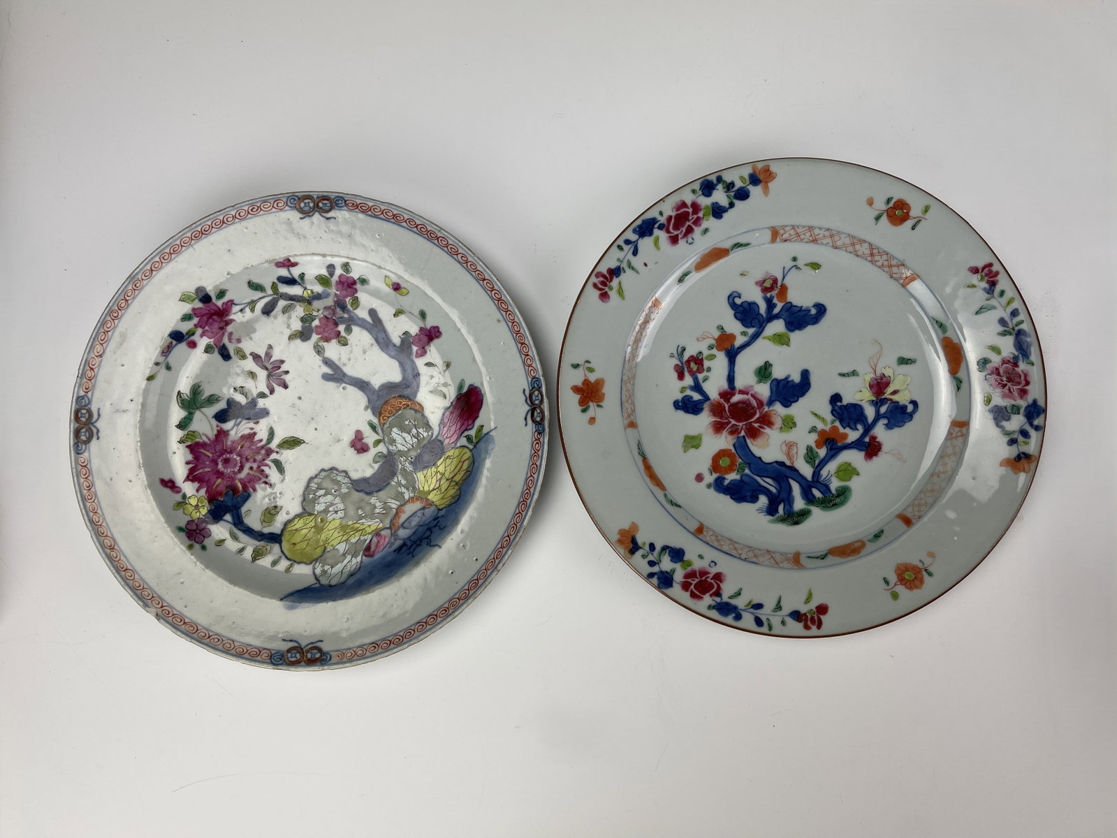 Two Chinese Qing Dynasty Famille Rose Porcelain Plates: Two Chinese Qing Dynasty Famille Rose Porcelain Plates. D 23 cm(9.1 in.) x 2.Preview from Aug 24th to 28th from 1:00 PM TO 5:00 PM Eastern Time, Location: 15229 Display Court, Rockville, MD 20850.