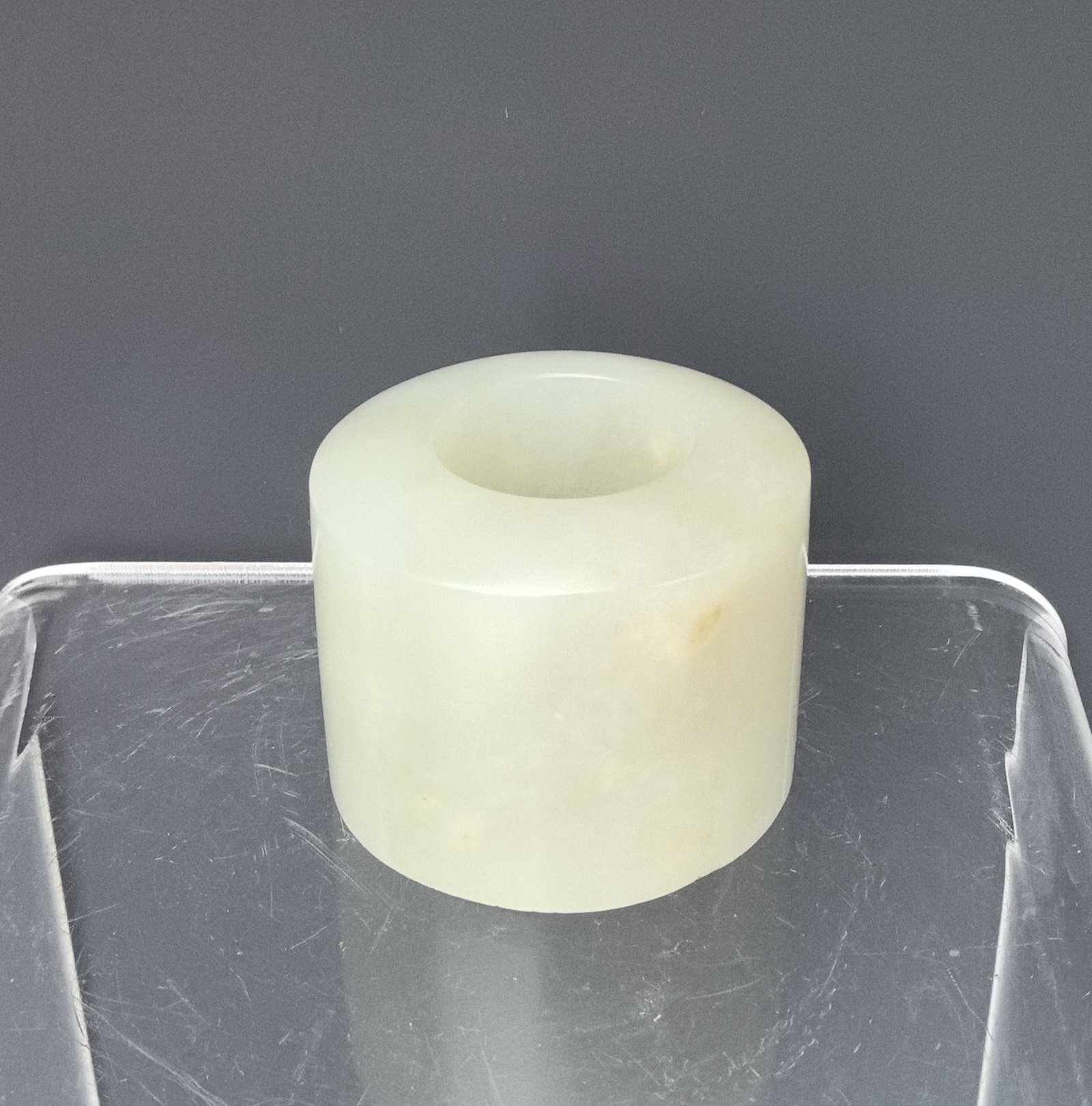 Chinese White Jade Archer Thumb Ring: Chinese White Jade archer's thumb ring,Size 4 x 3.3 cm. Preview from Aug 24th to 28th from 1:00 PM TO 5:00 PM Eastern Time, Location: 15229 Display Court, Rockville, MD 20850.