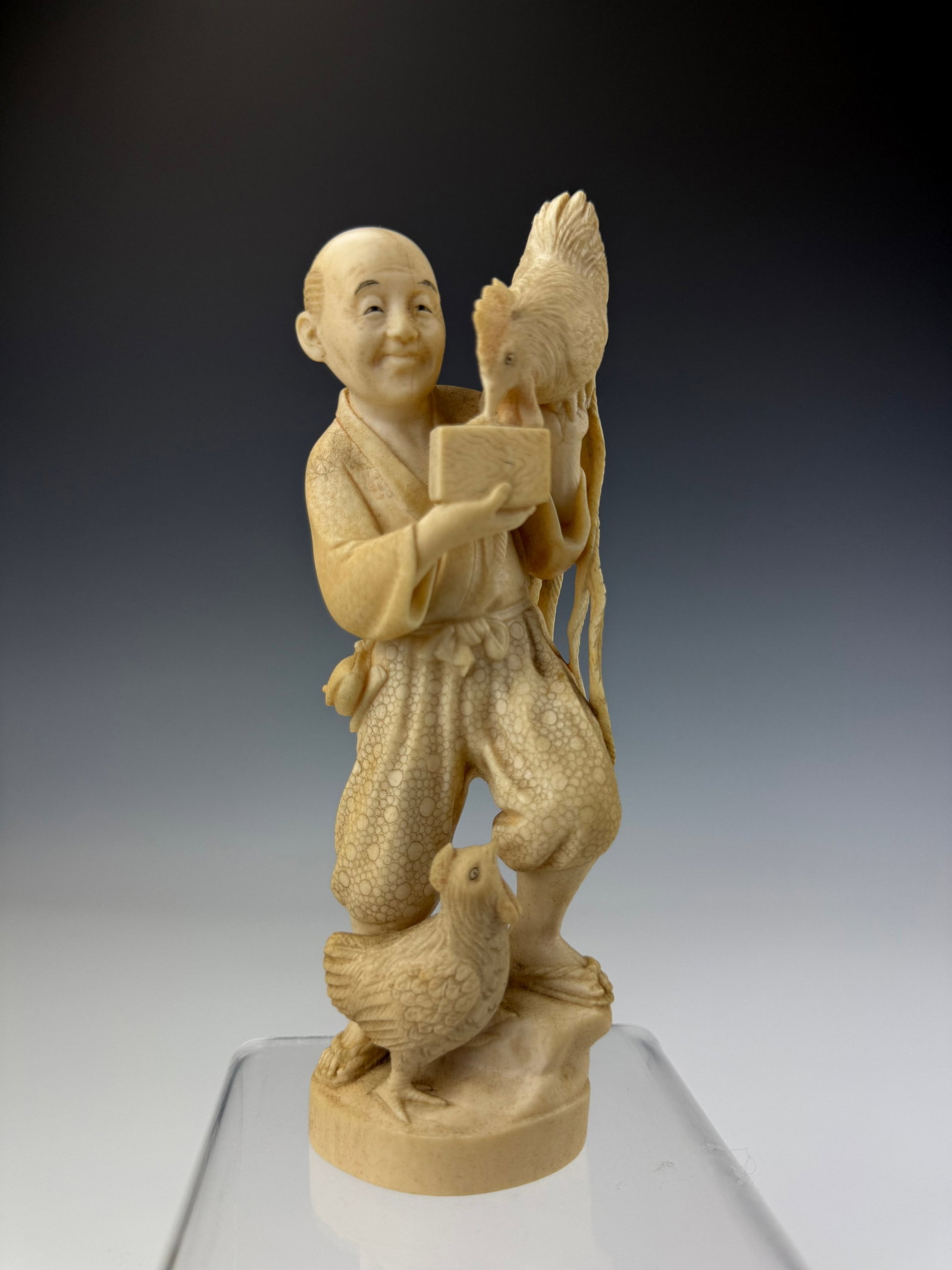Fine Carved Bone Figure with Feeding Box and Birds with Xiuyu Mark (1 of 8)