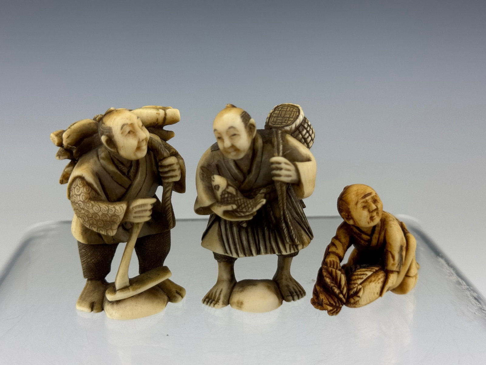 Group of 3 Antique Japanese Carved Bone Netsukes (1 of 7)