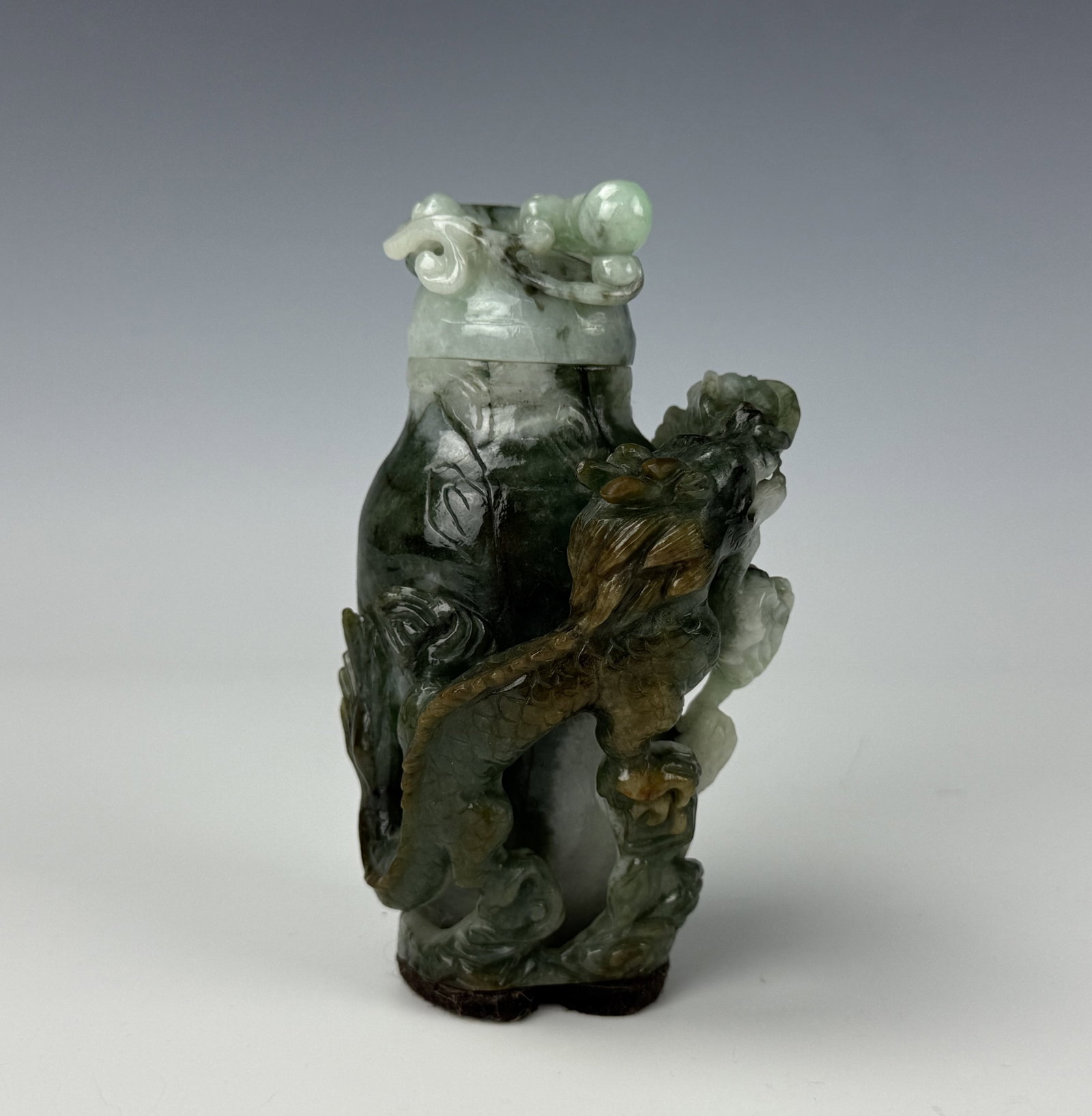 Chinese Carved Jade Dragon Vase with Companion Mythical Beast Ornament (1 of 6)