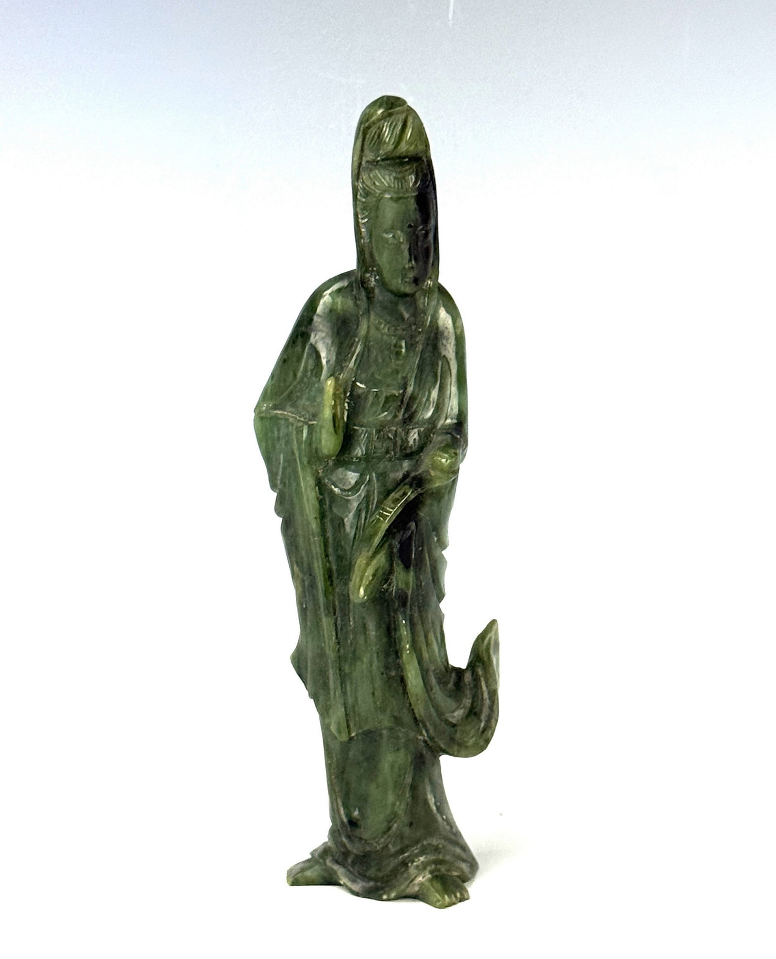 Chinese Carved Green Nephrite Jade Guanyin Figure (1 of 5)