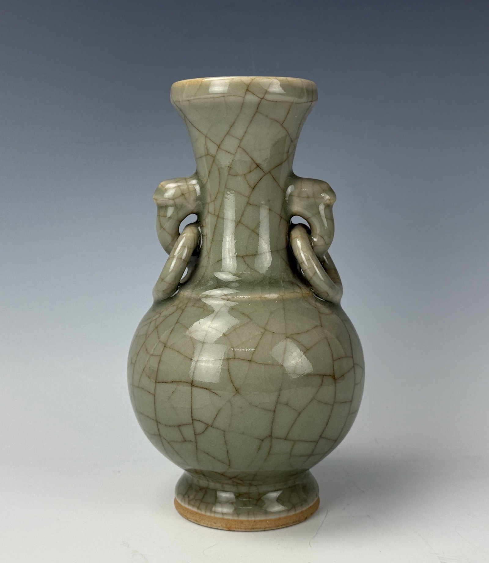 Chinese Celadon Crackle Glaze Vase with Ring Handle Animal Head Terminals (1 of 5)