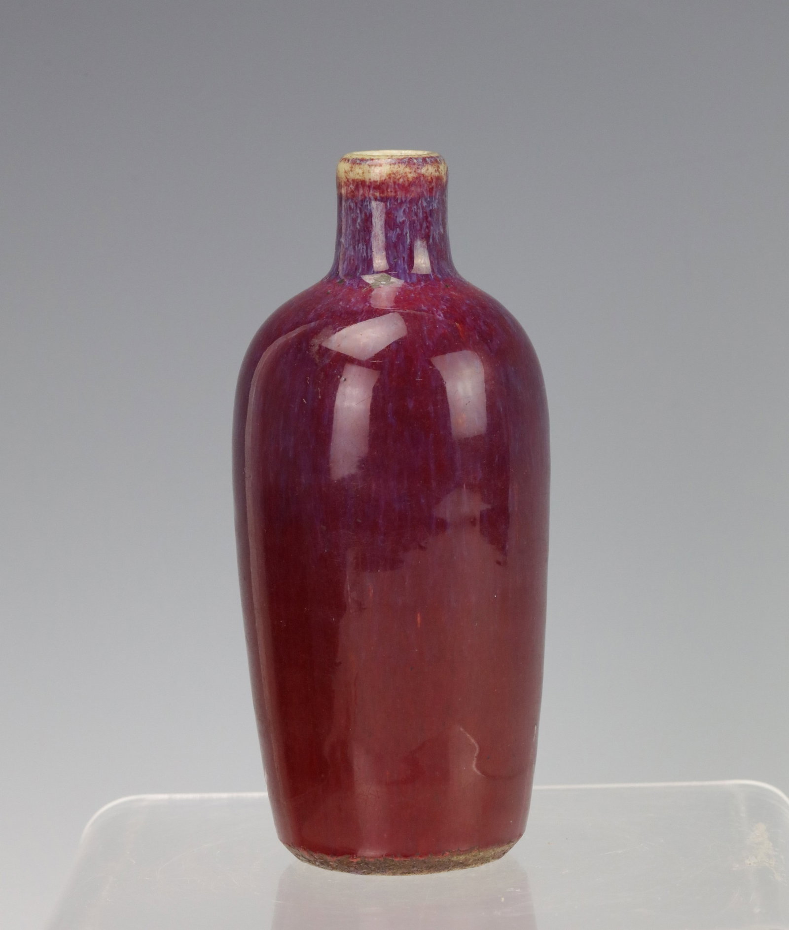 Chinese Qing Dynasty Flambe Glazed Porcelain Vase: Chinese Qing Dynasty Flambe Glazed Porcelain Vase. H 12 cm(4.7 in.).Provenance from Lieutenant General James Soligan. Preview from Aug 24th to 28th from 1:00 PM TO 5:00 PM Eastern Time, Location: 1522