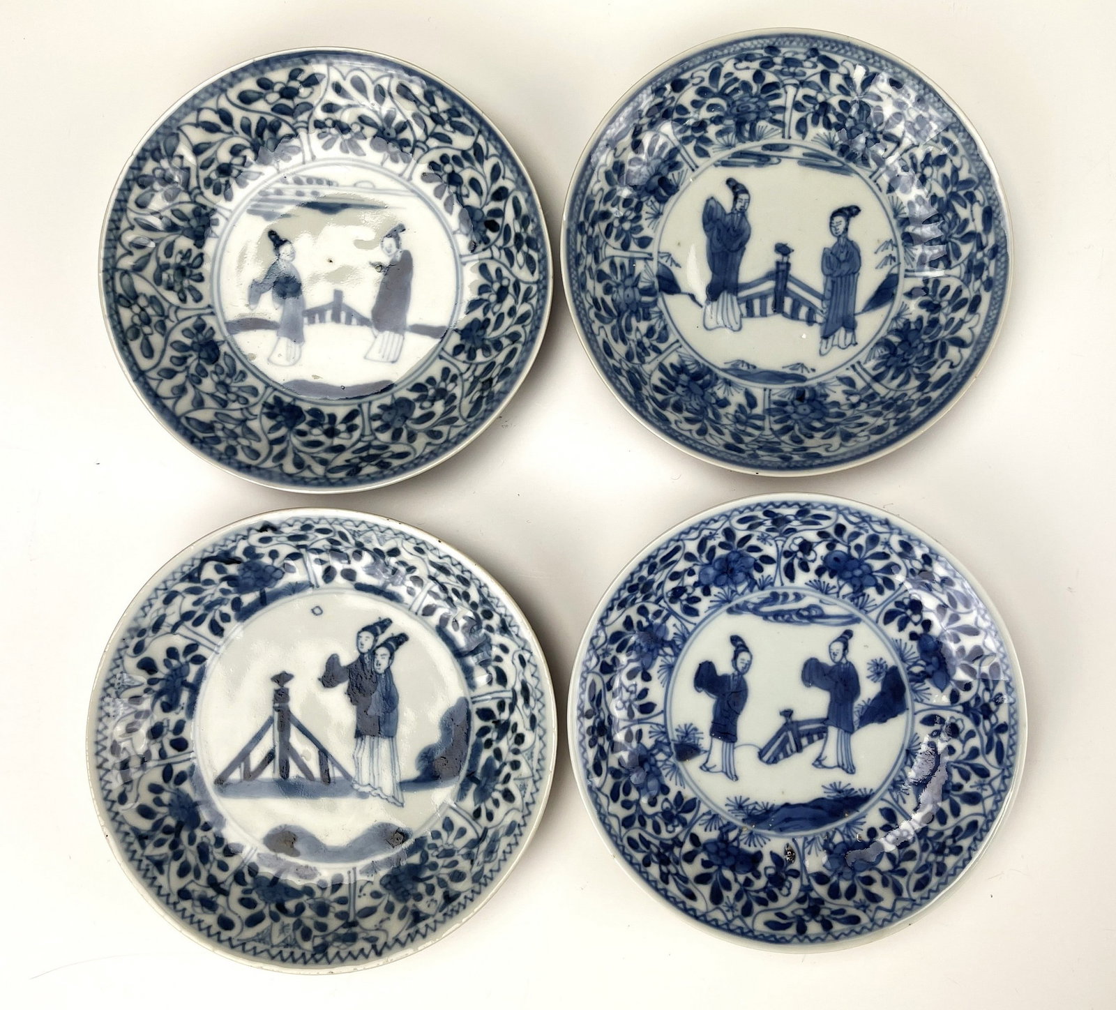 Set of Four Kangxi Blue and White Porcelain Plates with Brown Glaze (1 of 3)