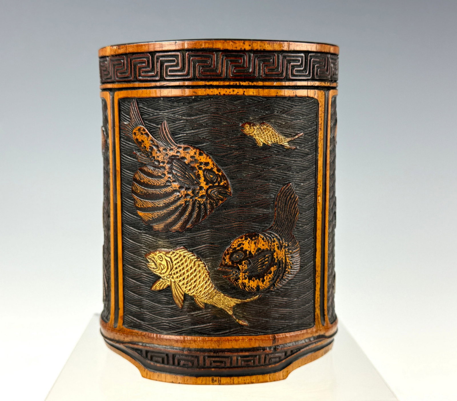 A Chinese Carved Bamboo Brush Pot Marked