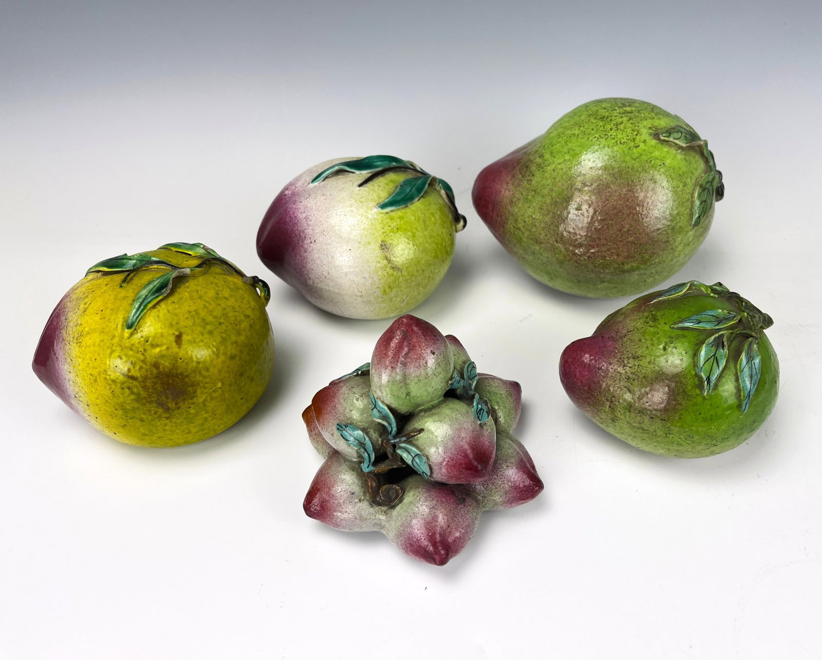 Group of 5 Chinese Hand Painted Ceramic Peach Sculptures (1 of 5)
