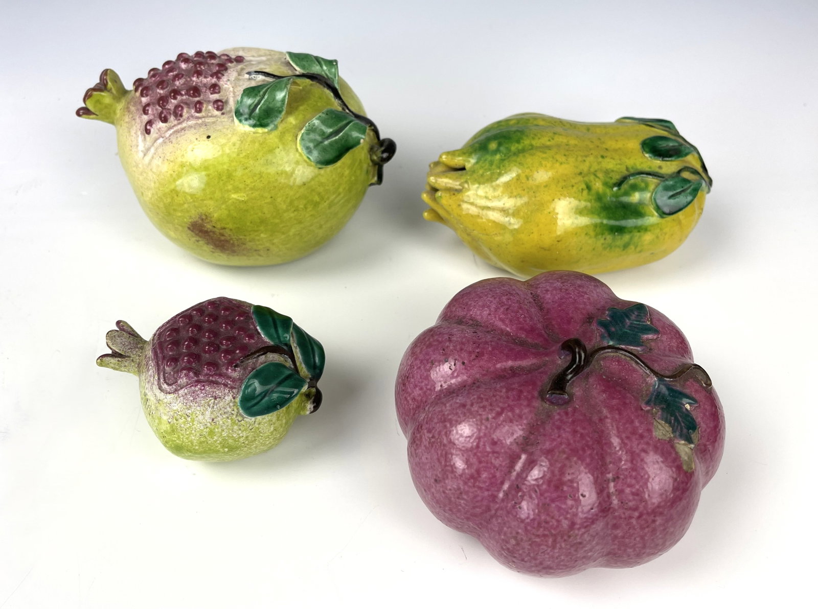 Group of 4 Chinese Hand Painted Ceramic Fruit Sculptures (1 of 9)