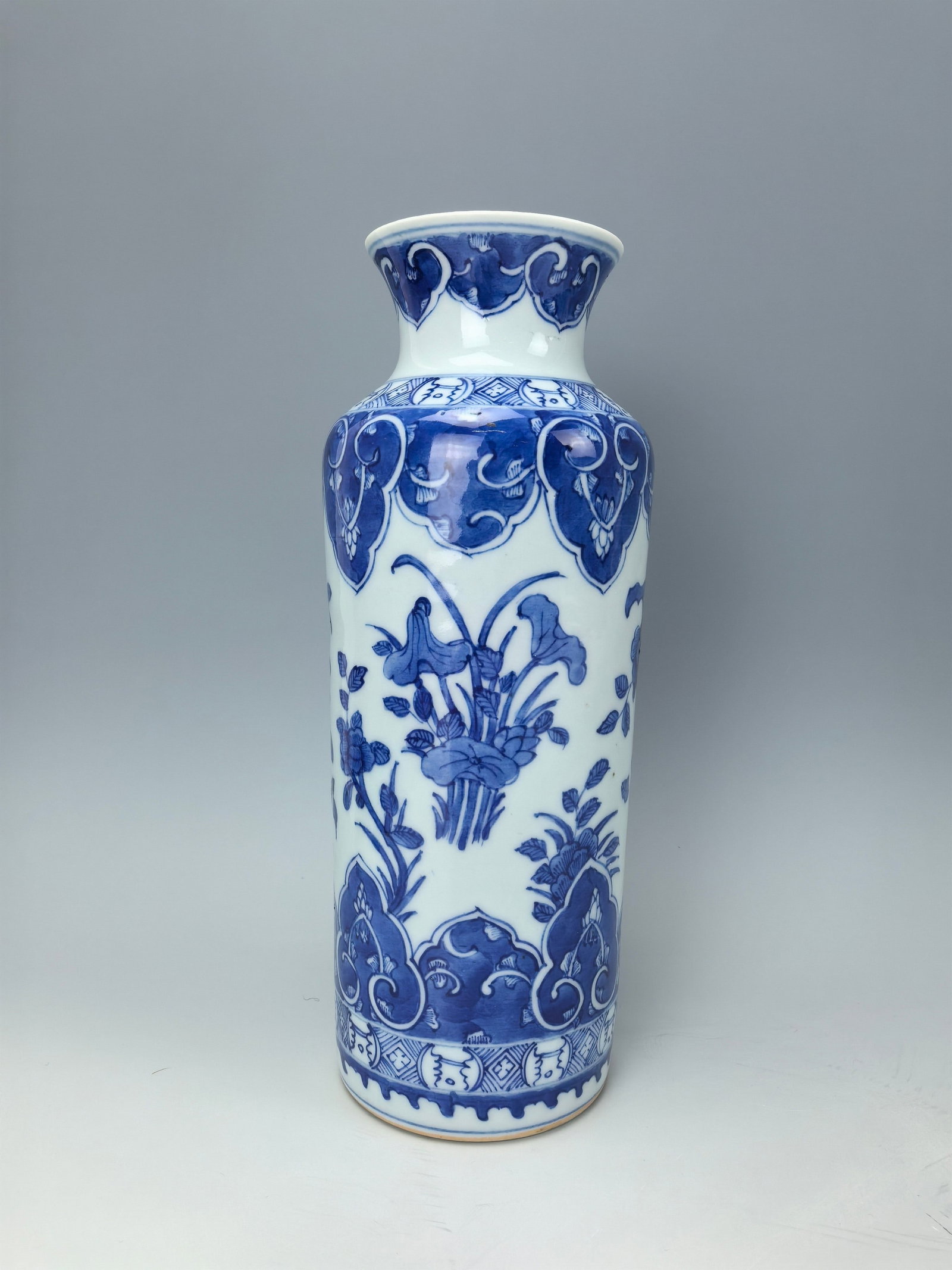 A Chinese Blue and White Cylindrical Porcelain Vase