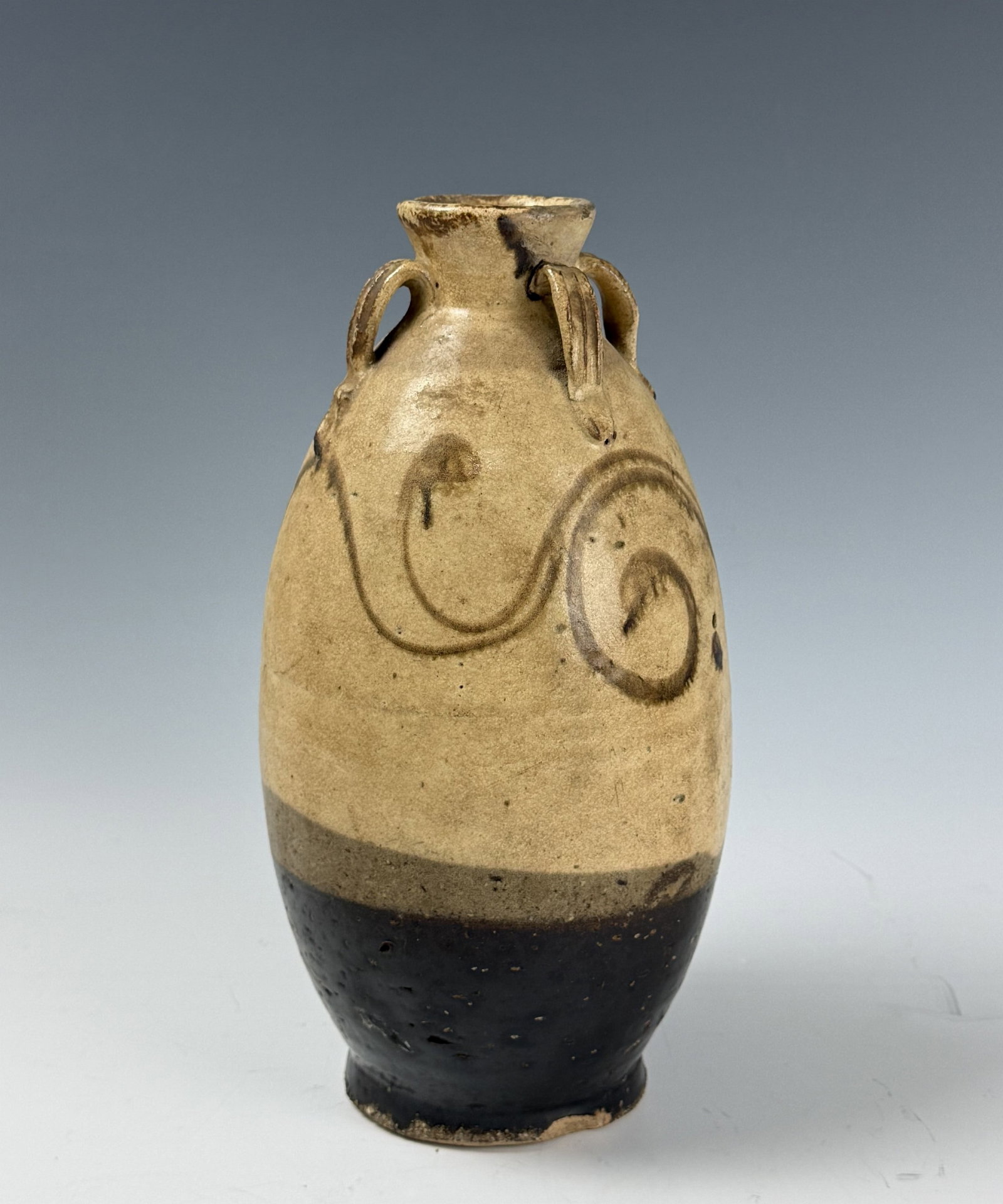 Chinese Stoneware Vessel with 4 Loop Handles: Chinese Stoneware Vessel with 4 Loop Handles. H 27.5 cm(10.8 in.) x W 13.8 cm(5.4 in.). Preview from Aug 24th to 28th from 1:00 PM TO 5:00 PM Eastern Time, Location: 15229 Display Court, Rockville, MD