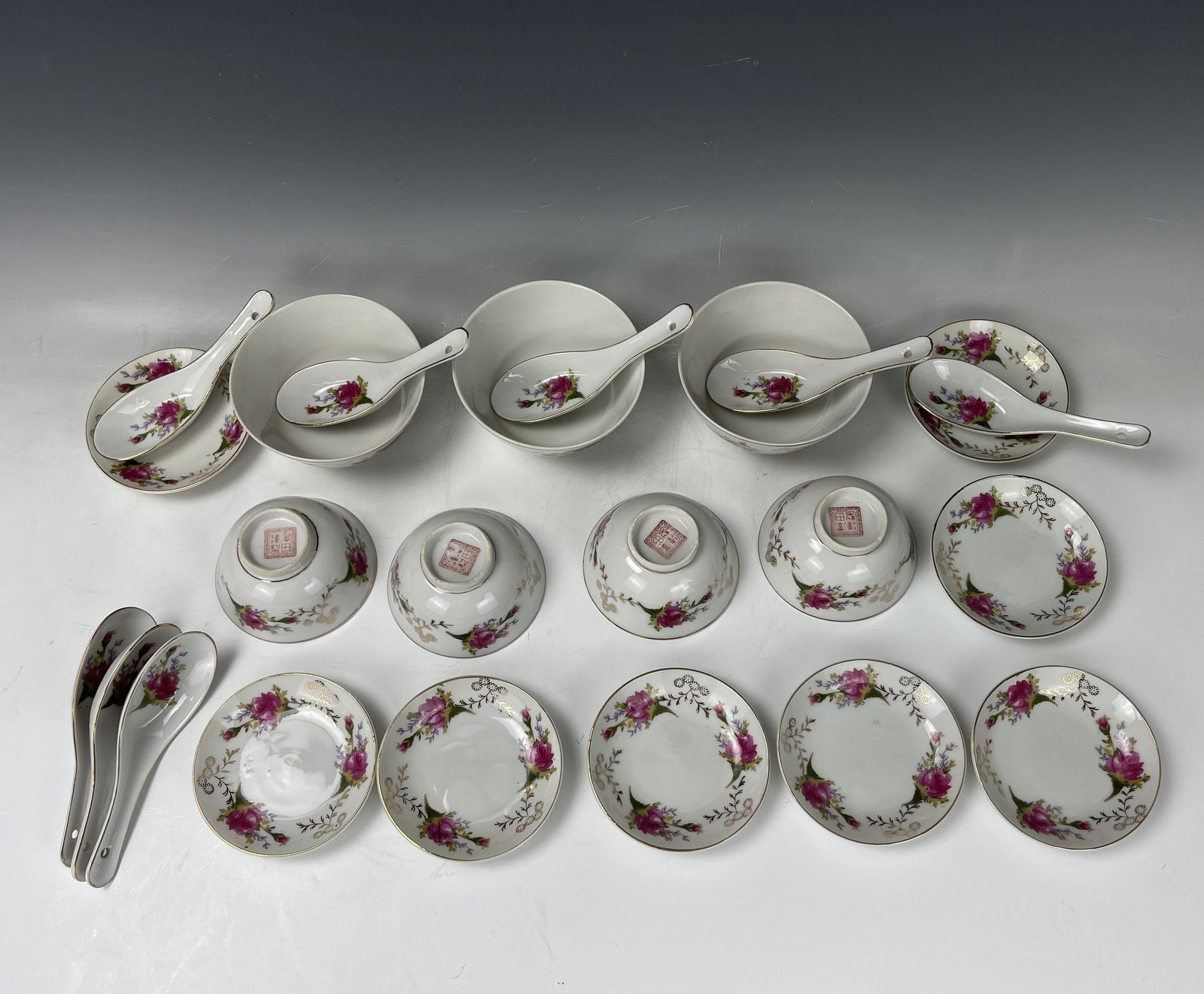 Set of 22 Sawada China Floral Porcelain Dinnerware with Gold Accents (1 of 6)