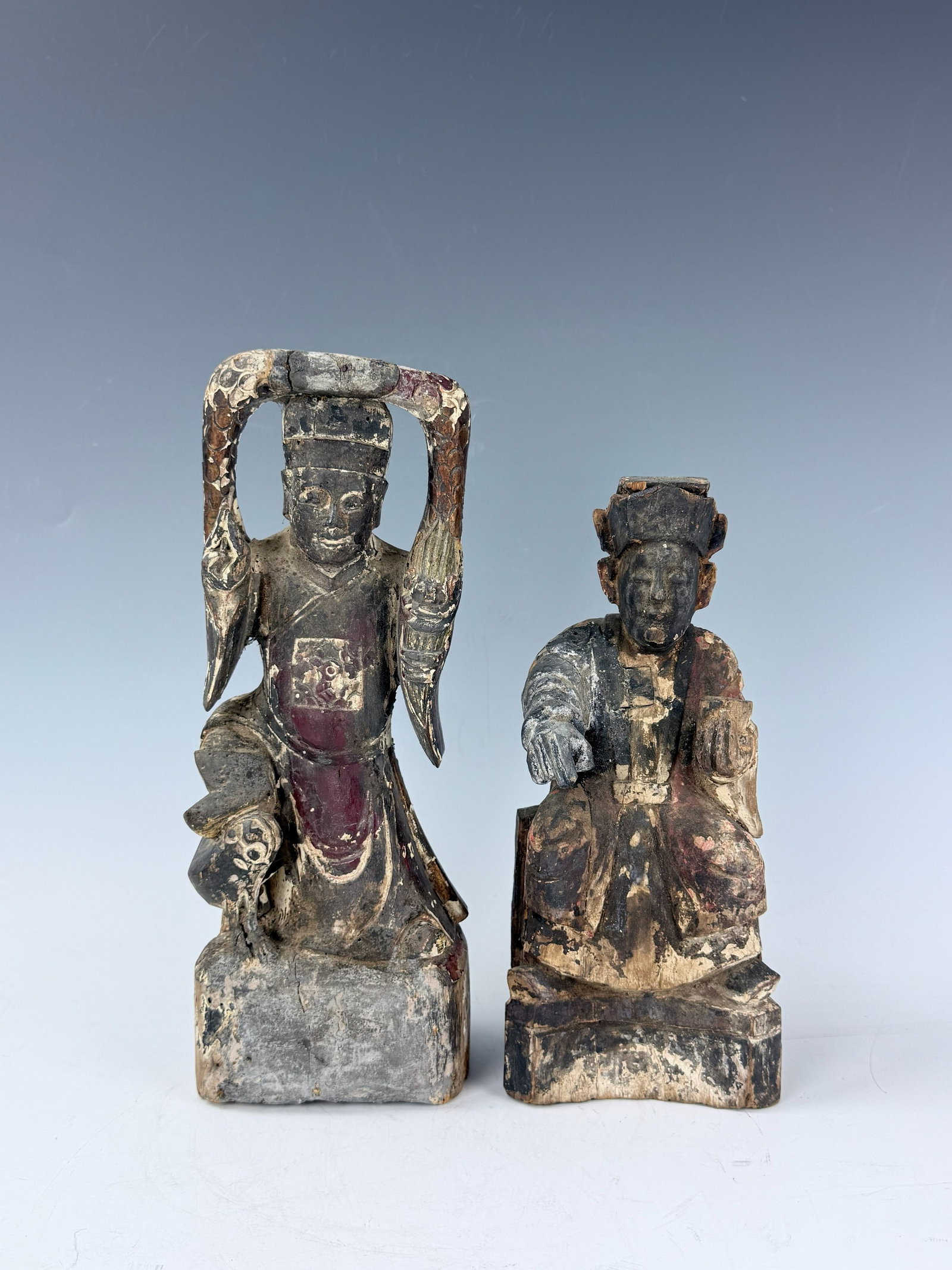 Two Antique Chinese Carved Wooden Figures (1 of 7)
