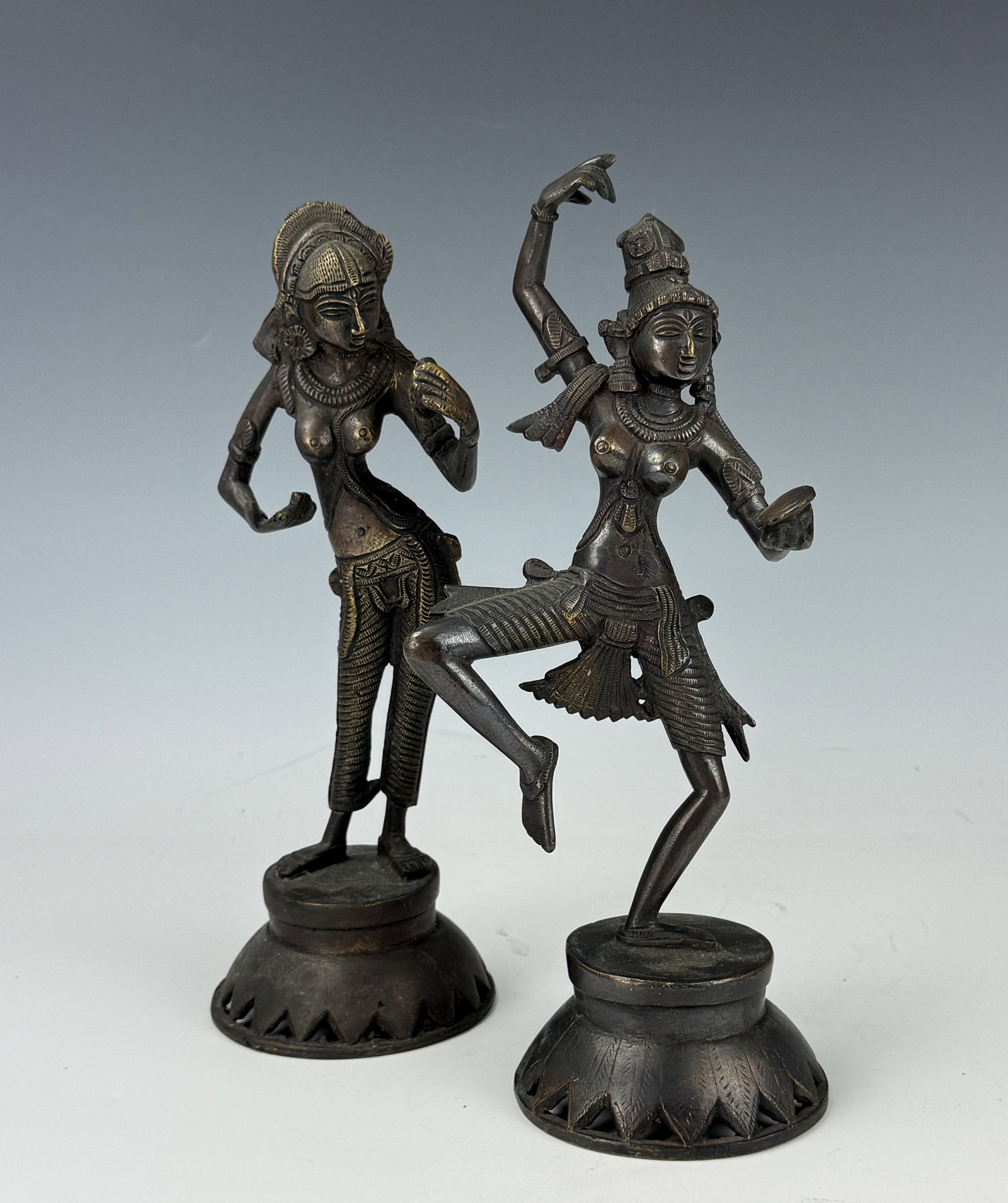 Two Bronze Indian Dancer Statues on Decorative Pedestals (1 of 8)