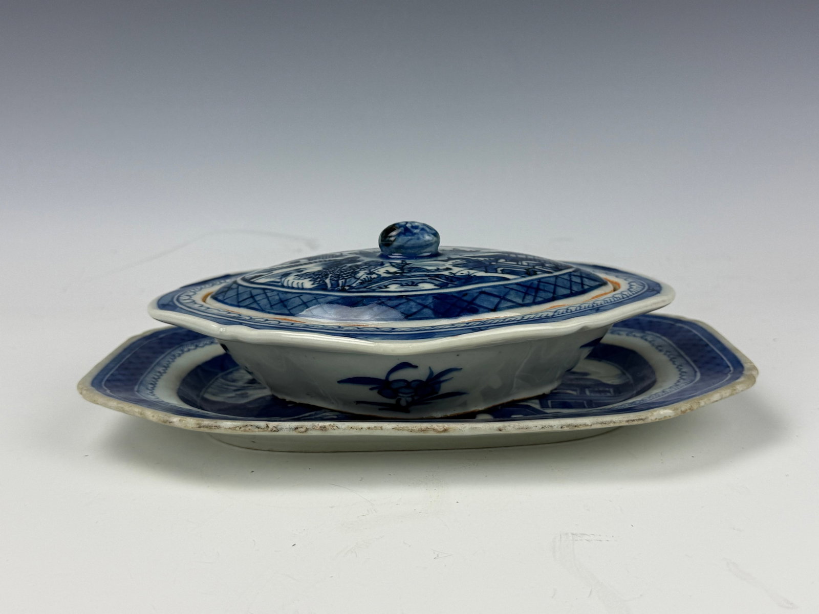 Chinese Export Blue and White Porcelain Plate and Covered Dish (1 of 9)