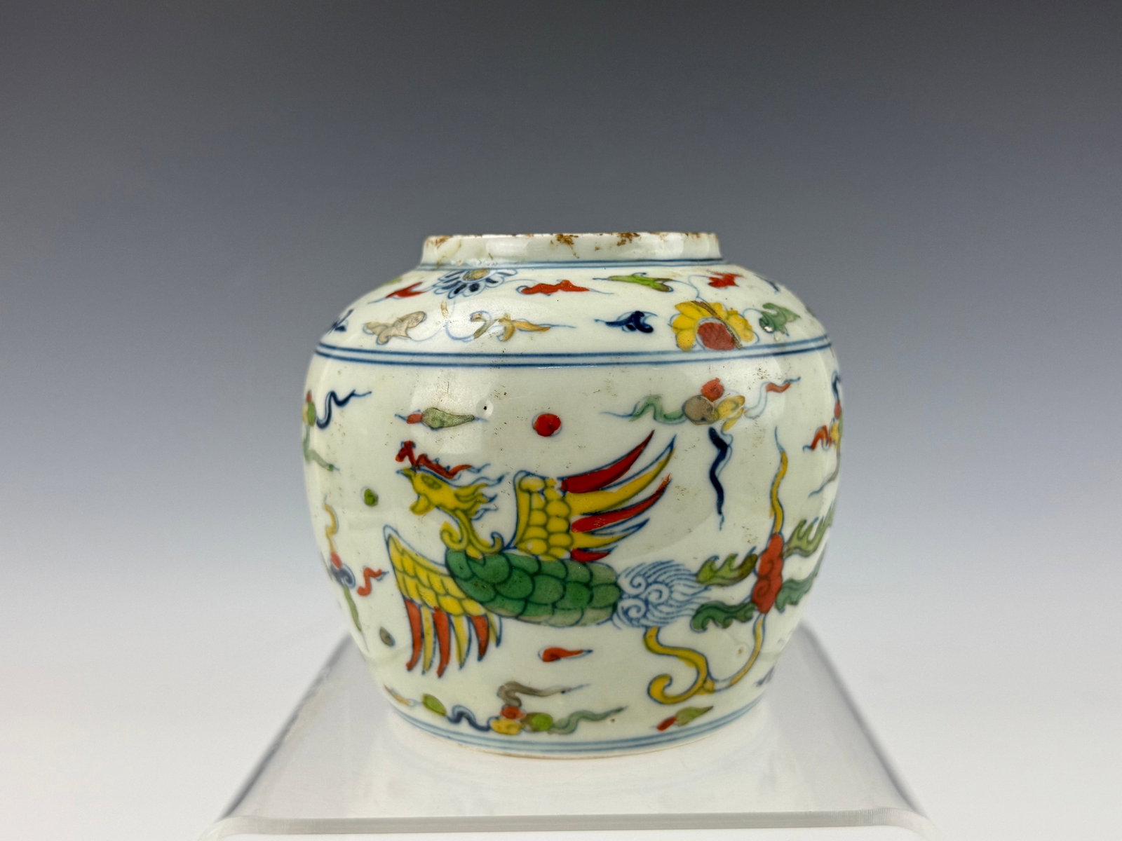 Chinese Doucai Porcelain Phoenix Design Jar