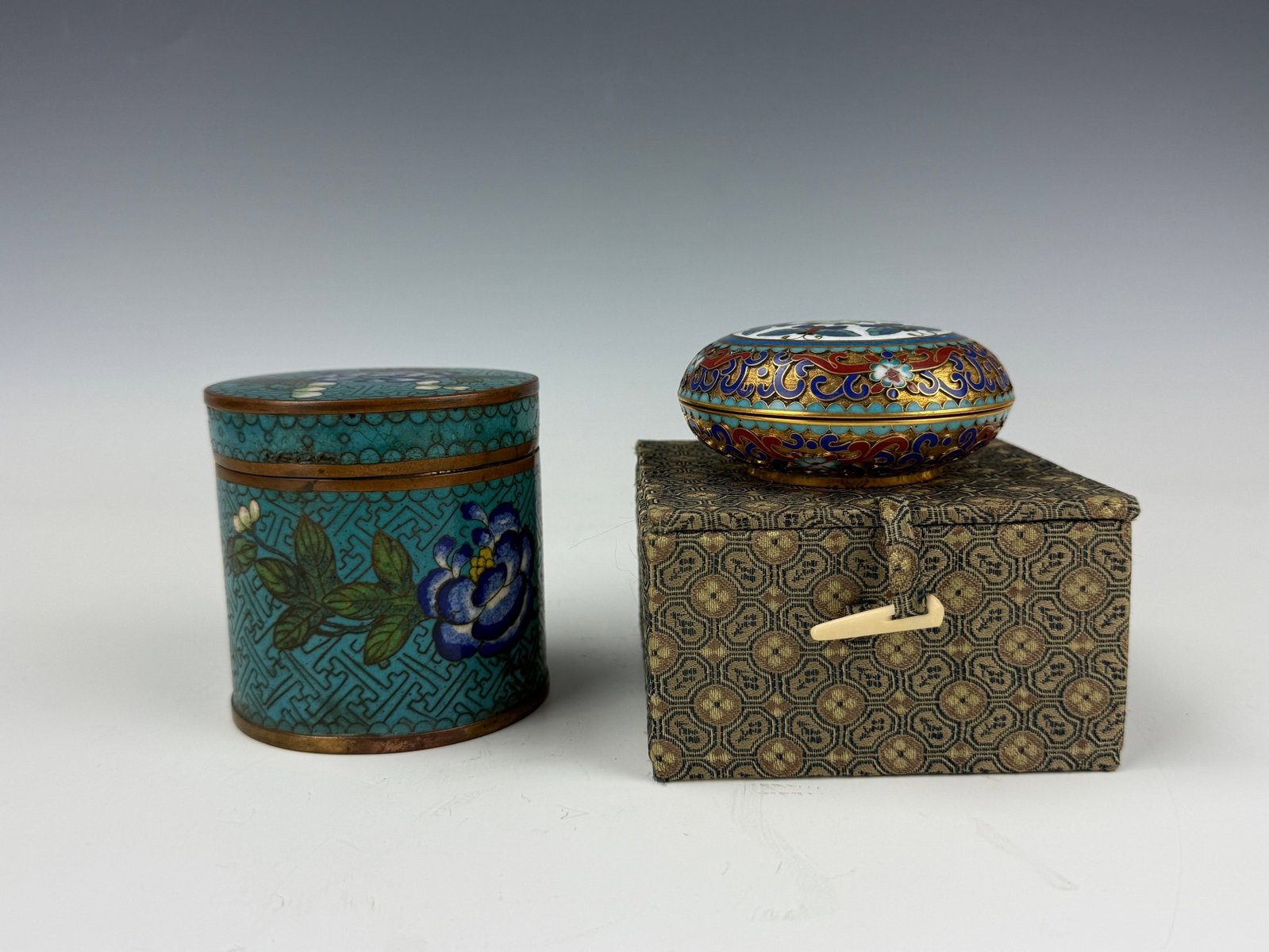 TwoChinese Cloisonne Enamel Covered Lidded Boxes (1 of 10)
