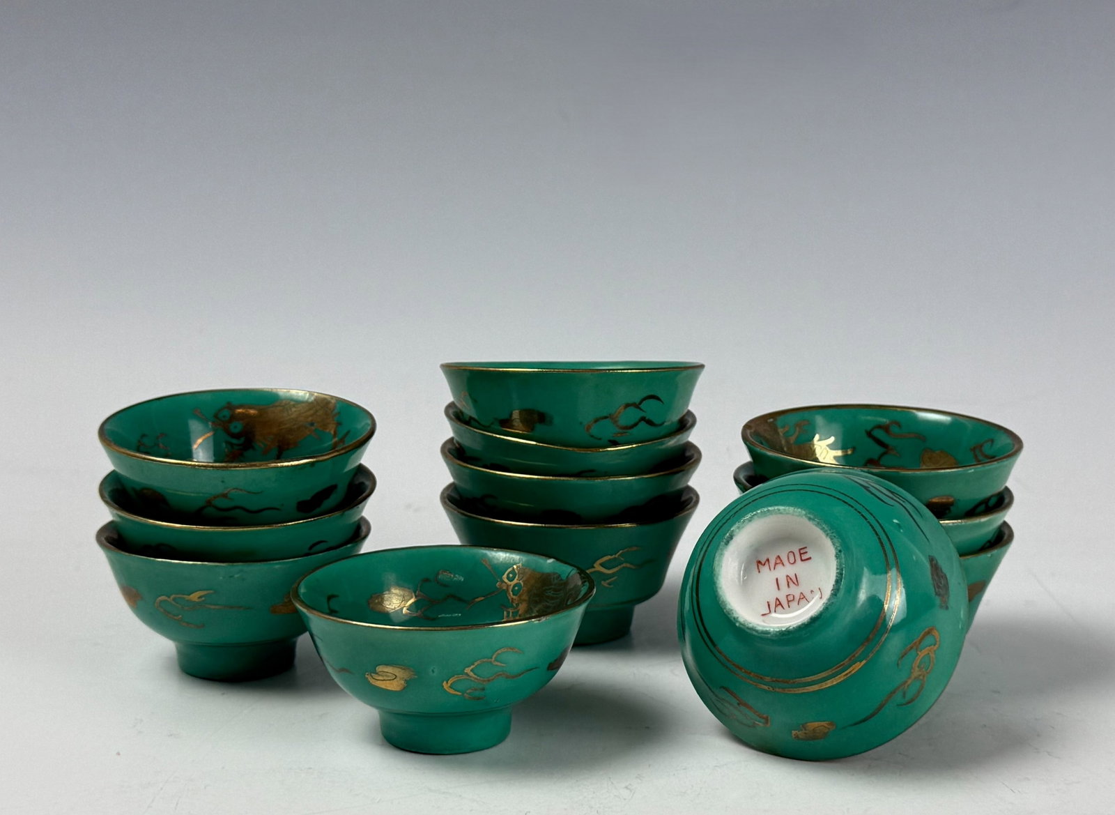 Set of 12 Vintage Japanese Porcelain Tea Cups