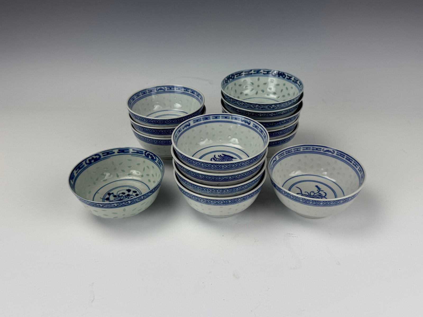 Set of 14 Blue and White Porcelain Bowls JingdezhenMark