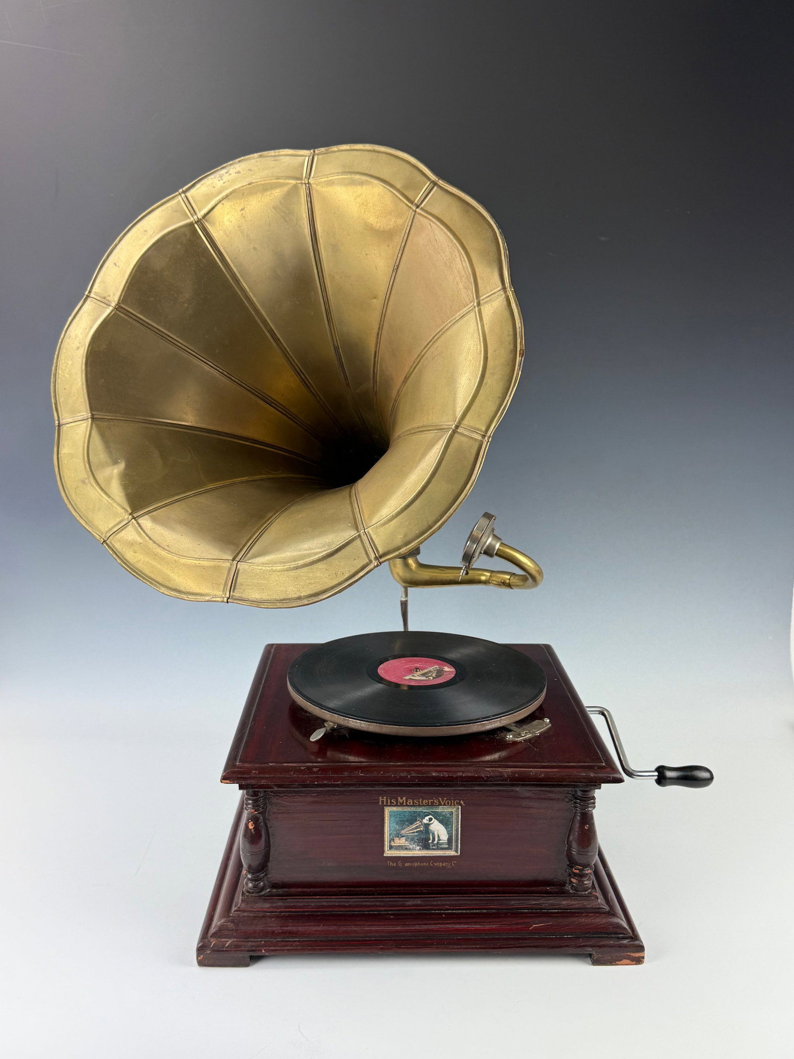His Master's Voice (HMV) Wind Up Gramophone with a Brass Horn (1 of 12)