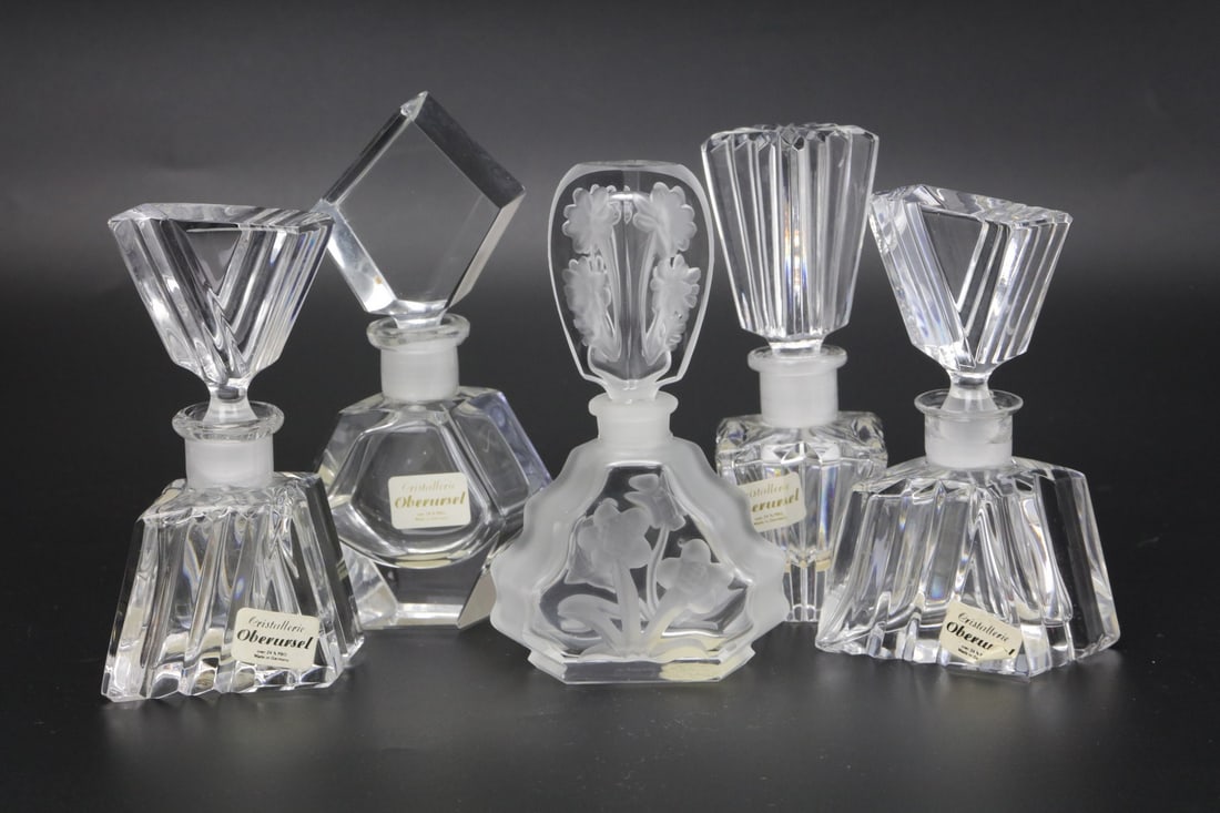 Set of Five Vintage Cut Crystal Perfume Bottles Four Cristallerie Oberursel (Germany) and One Japan (1 of 7)