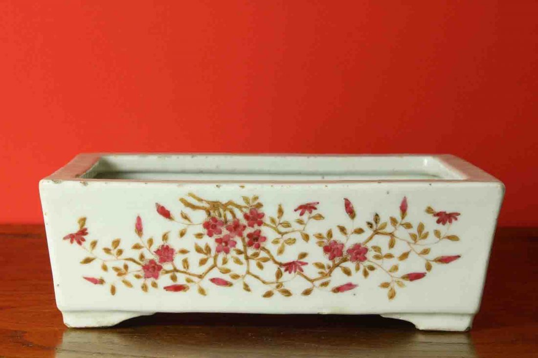 A Chinese Rose Red Porcelain Daffodills Flower Pot (1 of 6)