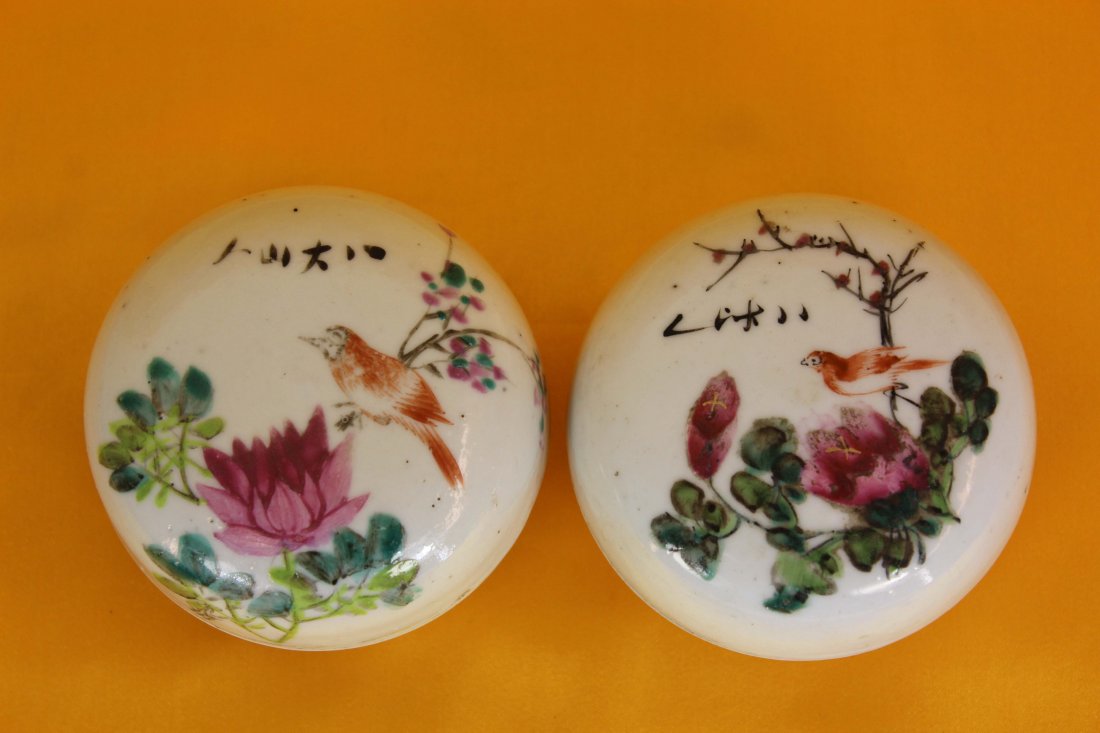 Two Chinese Porcelain Rouge Pot Flower&Bird Late Qing (1 of 6)