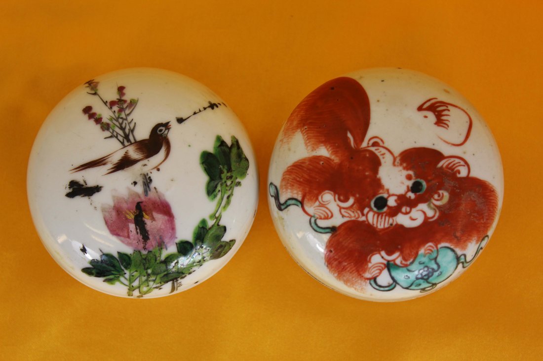 Two Chinese White Porcelain Rouge Pot Flower& Bird,Fu (1 of 8)