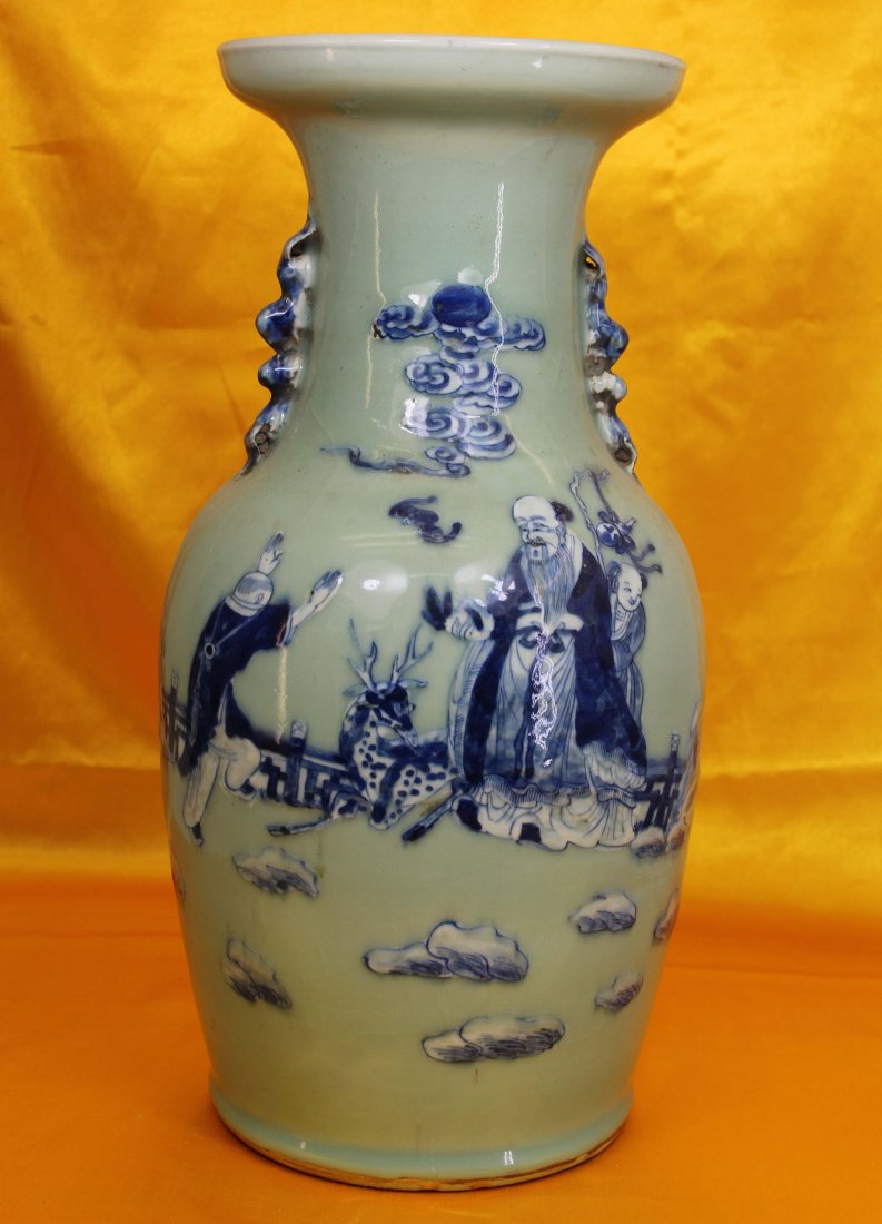 A Chinese Pea Green Glaze Vessel Elderly Pattern (1 of 7)