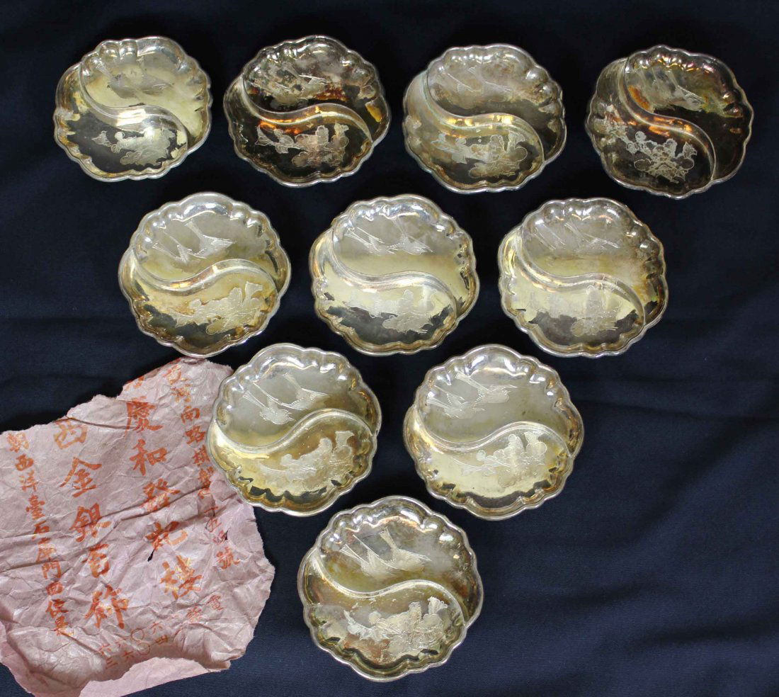 Ten Pieces Chinese Carved Silver Plate,Yang Qinghe (1 of 6)