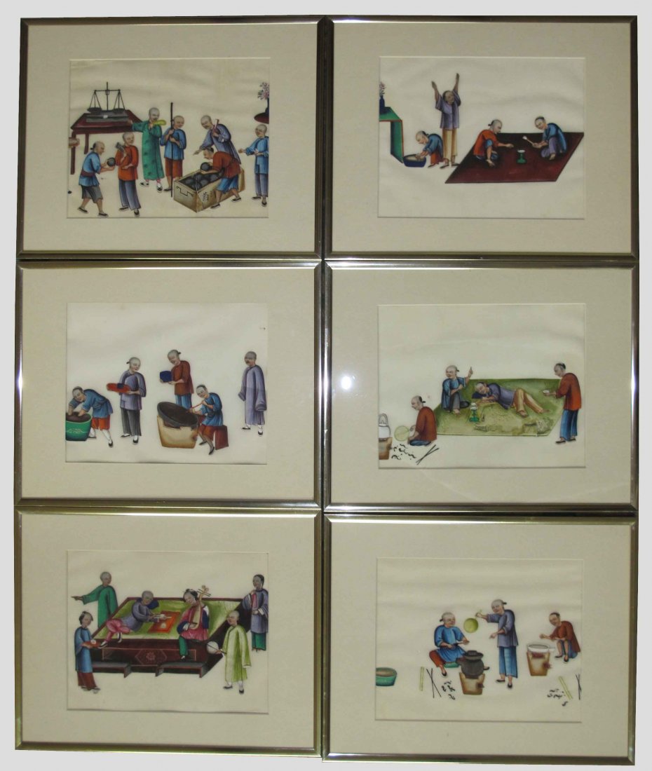 Six Chinese Rice Paper Pith Painting- People (1 of 4)
