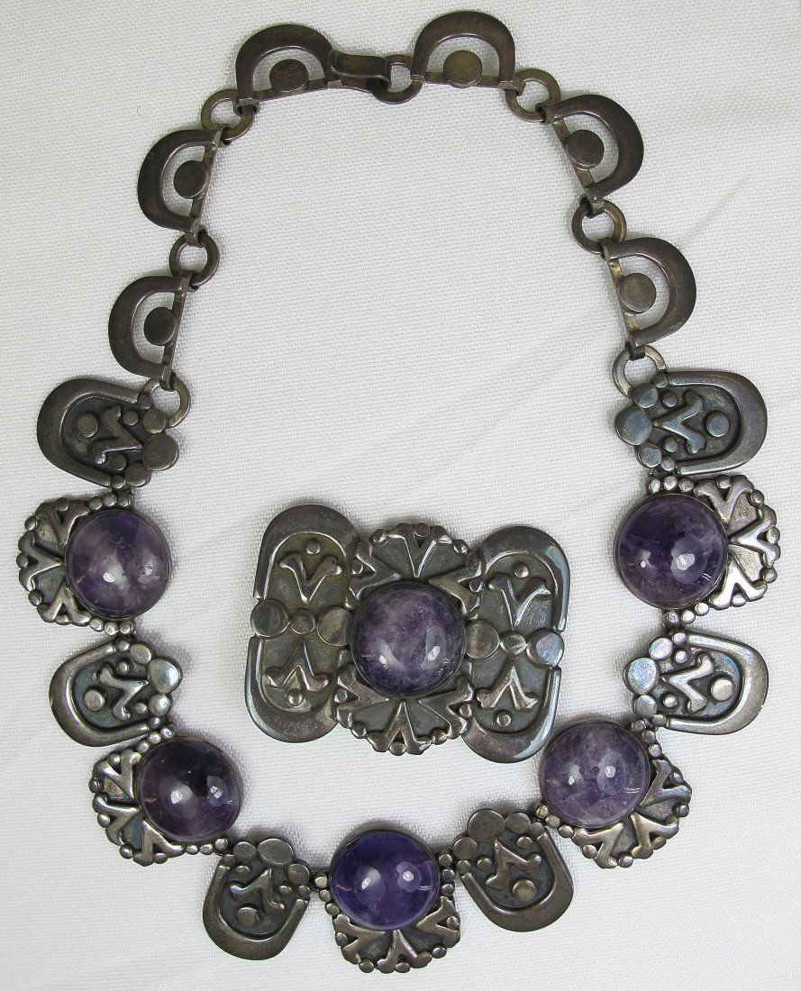 A Set Purple Crystal Sterling Sliver Necklace& Brooch (1 of 6)