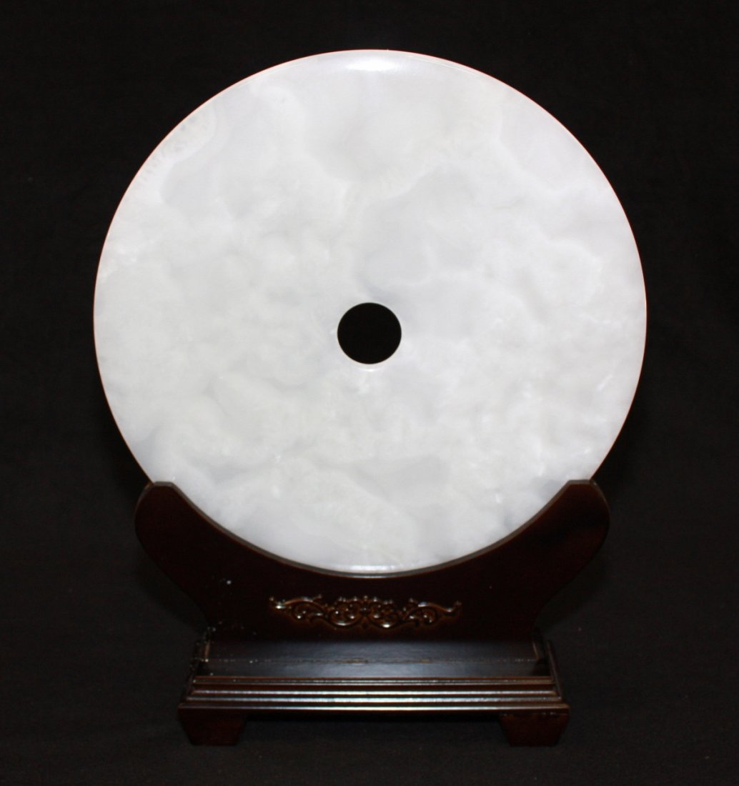 White Jade Pingan Kou Plate: White Jade Pingan Kou Plate. Dimension: 16". Weight: 10 lbs.