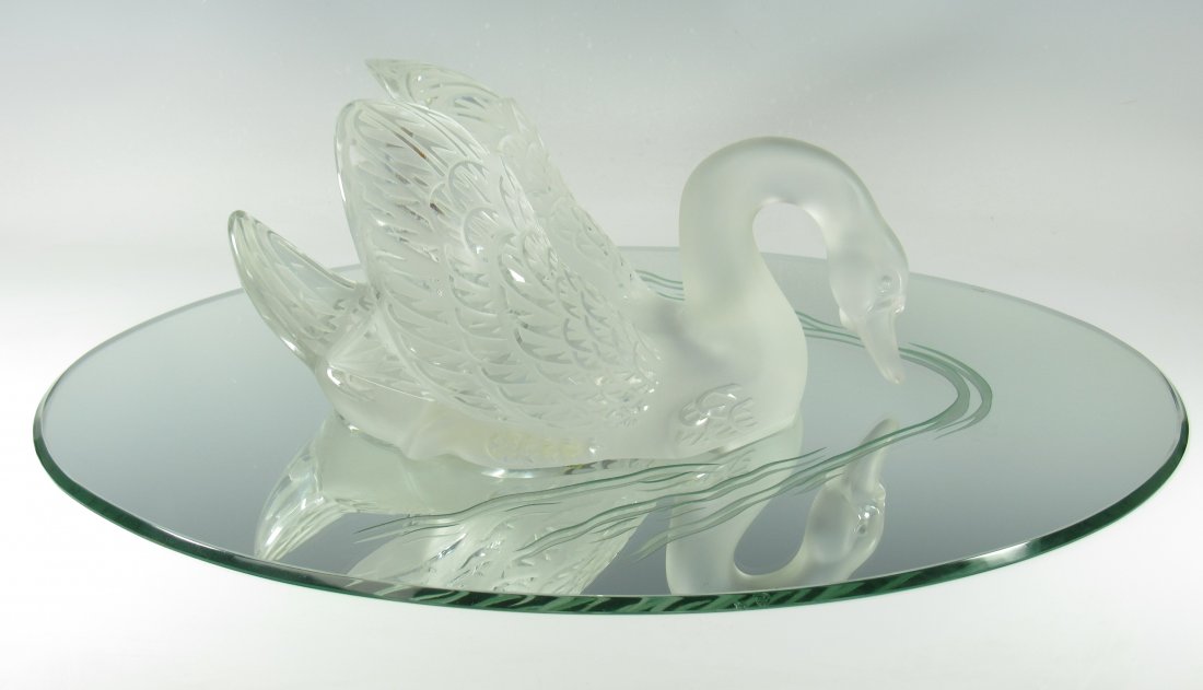 Lalique France Swan Head Down Figure w/Oval Mirror Base (1 of 8)