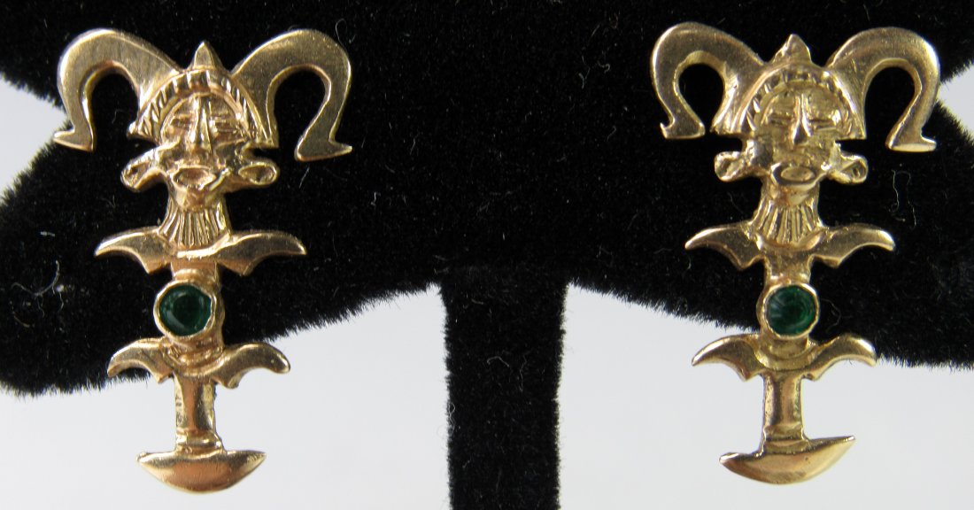 14kt Yellow Gold Emerald Mayan Stud Earrings (1 of 3)