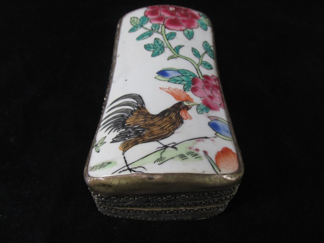 Antique silver enamel box cocks roses flowers (1 of 3)