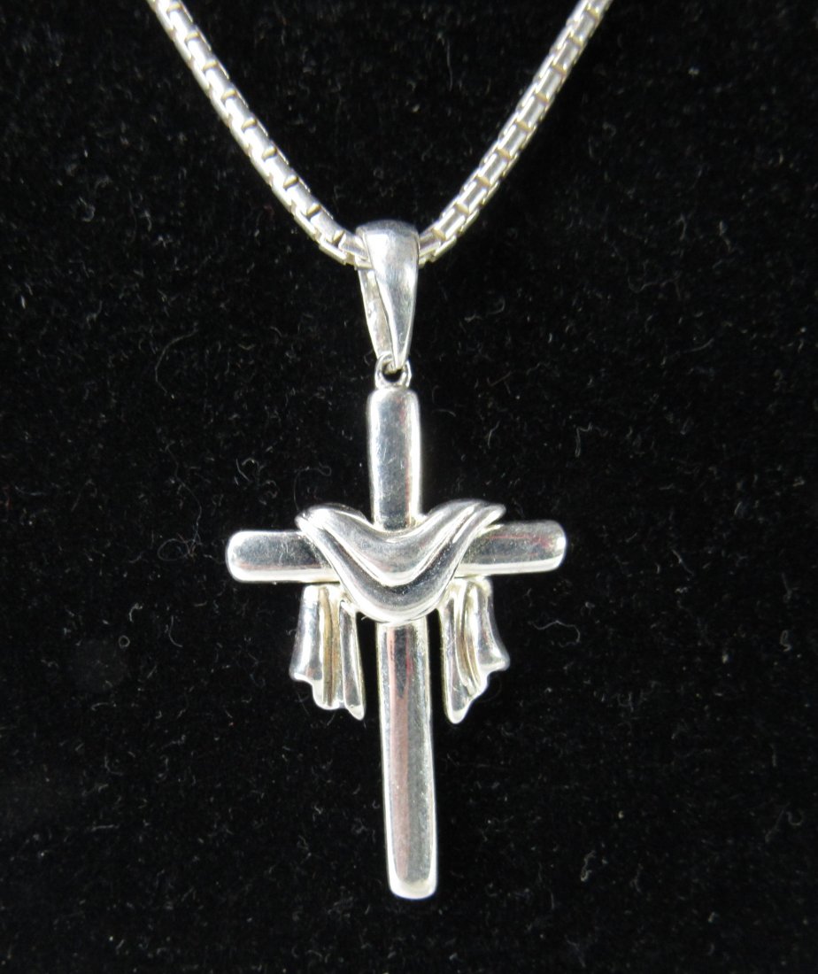 Sterling Silver Solid Cross Pendant on Chain (1 of 2)