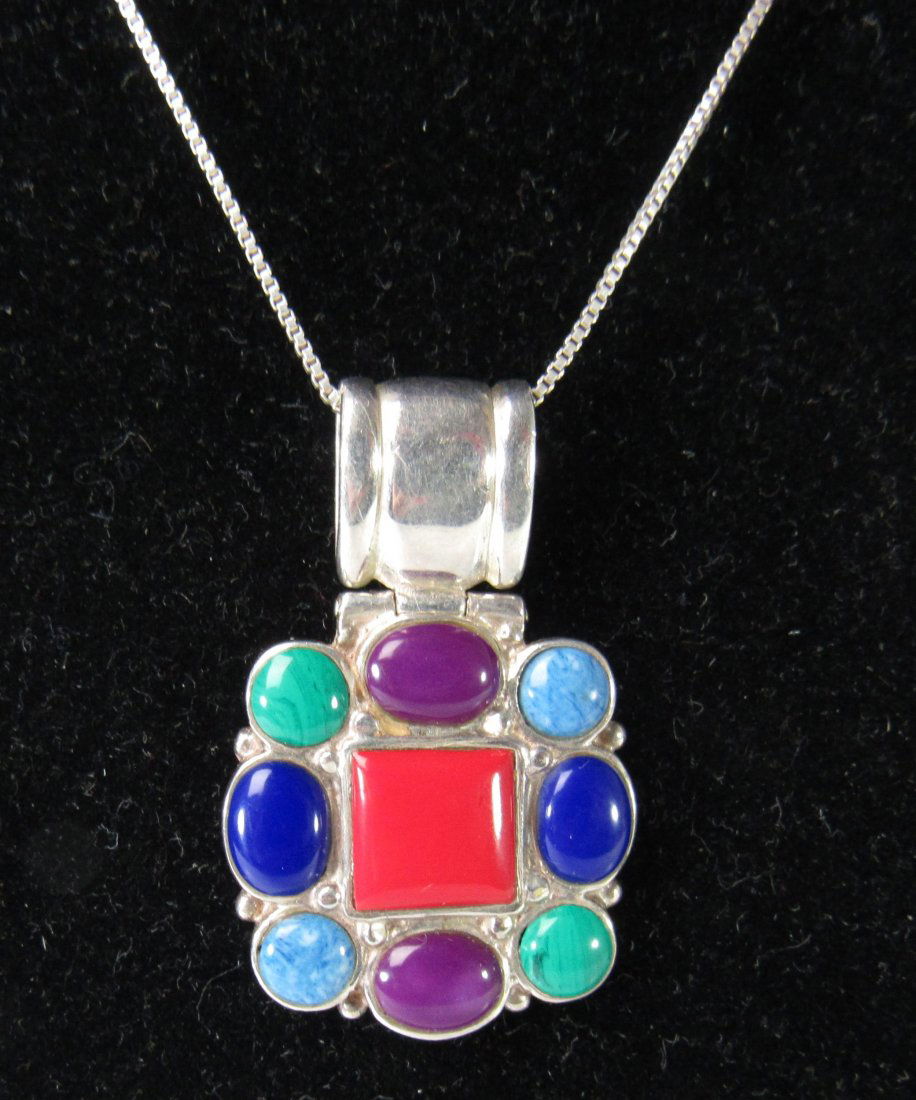 Multi Stone Sterling Silver Pendant on Chain (1 of 2)