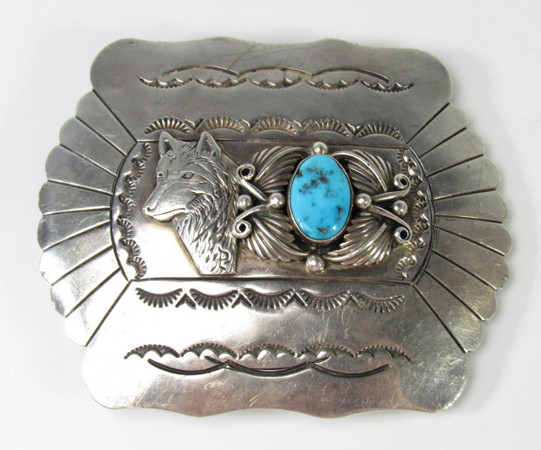P. Sanchez Sterling Silver & Turquoise Belt Buckle (1 of 5)