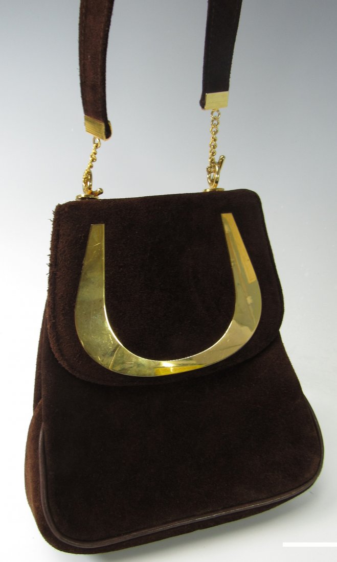 Gigi Handbag Made in Spain Brown Suede Purse: Gigi Handbag Made in Spain Brown Suede Purse. Signed. Good Condition. Measures 9" long x 7-3/4" wide + 12-3/4' strap