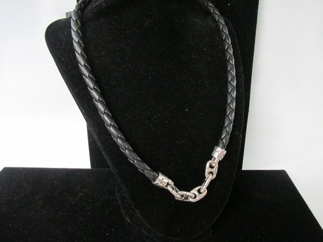 John Hardy Men's Bamboo Woven Leather Necklace 21"in L: John Hardy Men's Bamboo Woven Leather Necklace 21"in L