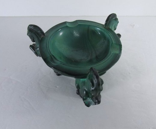 Vintage Art Deco Bohemian Malachite Glass Ashtray w/ (1 of 7)