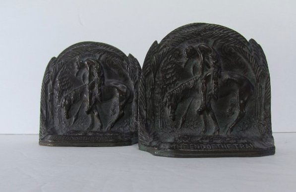 "End of the Trail" Cast Bronze Finish Bookends, The: "End of the Trail" Cast Bronze Finish Bookends, The famous sculpture The End of the Trail, or The Trails End, is by John Fraser, the same artist who designed the Buffalo Nickel. Many companies created