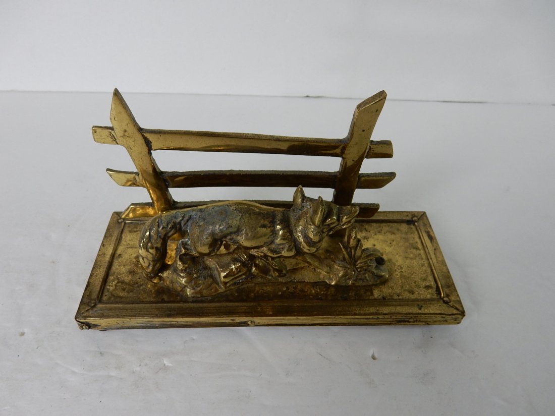 Brass Fox Letter Holder on wood Base with brass foil (1 of 3)