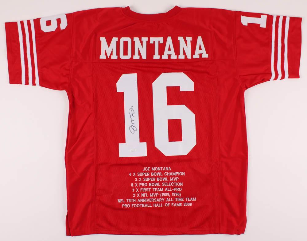 Joe Montana Signed Career Highlight Stat Jersey (1 of 1)