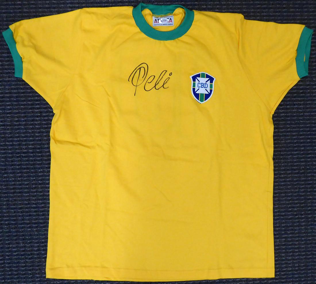 CBD Brazil Pele Autographed Yellow Athleta Short Sleeve: CBD Brazil Pele Autographed Yellow Athleta Short Sleeve Jersey Beckett BAS