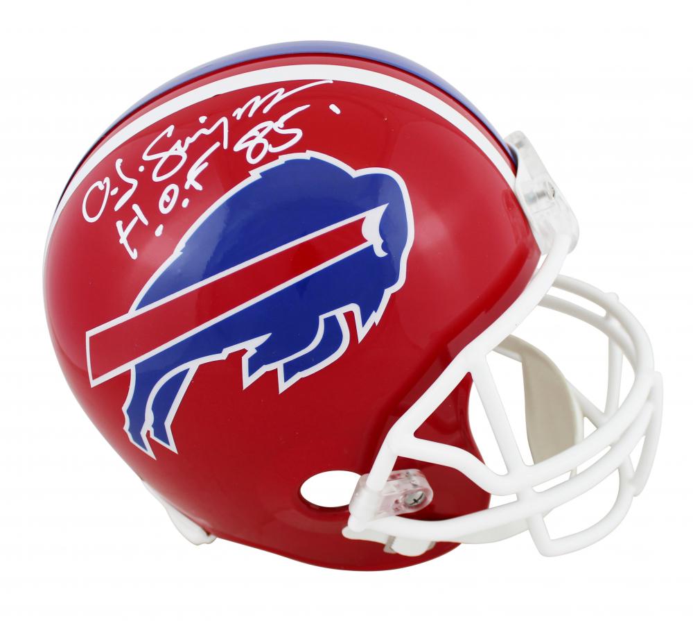O.J. Simpson Signed Bills Full-Size Helmet Inscribed (1 of 1)