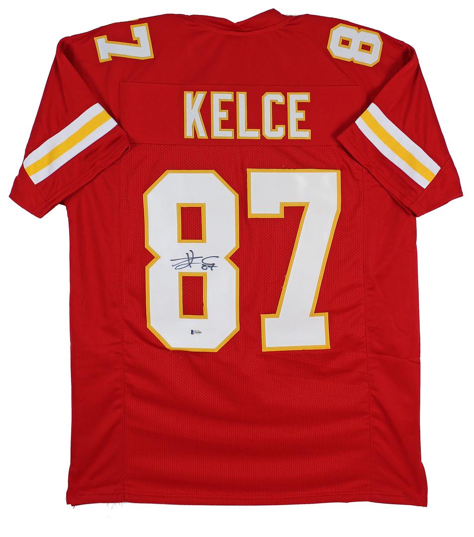 Travis Kelce Authentic Signed Red Pro Style Jersey: This Autographed Red Jersey has been Personally Signed by Travis Kelce of the Kansas City Chiefs. This item is 100% Authentic to include a Certificate of Authenticity (COA) / hologram by Beckett Authe