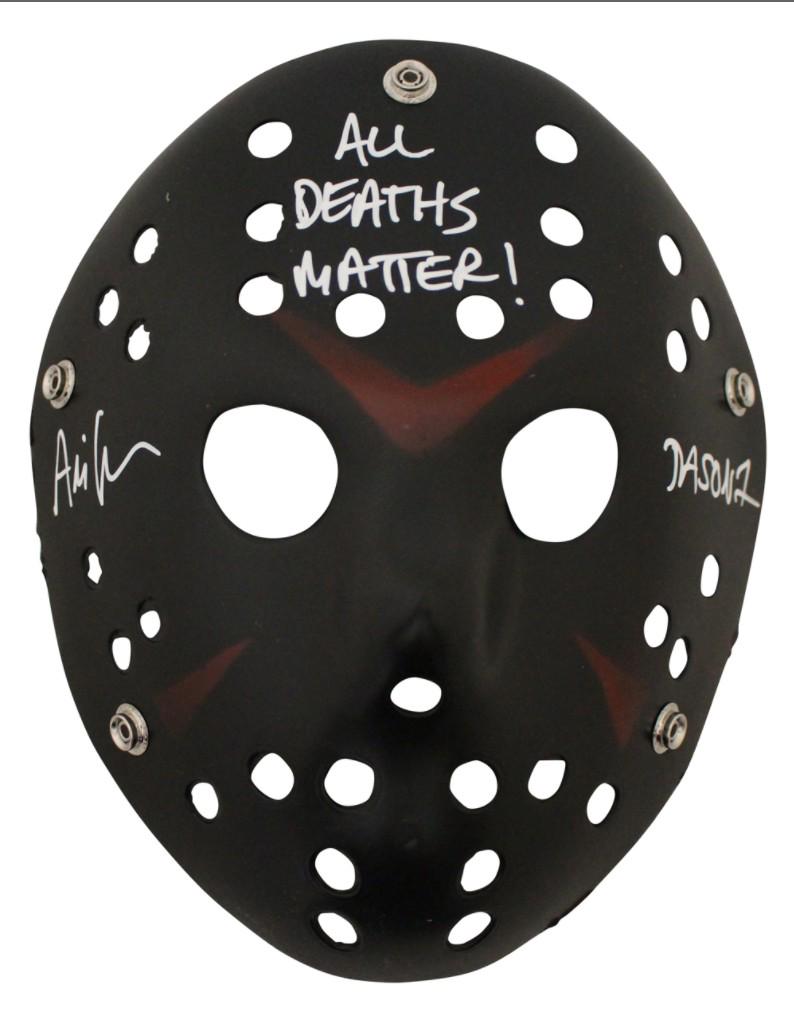 Ari Lehman Autographed Friday The 13th Black Mask All: This is a black hockey style mask that was personally autographed by Ari Lehman who played Jason Voorhees in the 1980 movie â€œFriday the 13thâ€ with All Deaths Matter