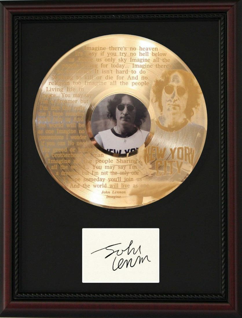 John Lennon Imagine Cherry Wood Gold LP Record Framed (1 of 1)